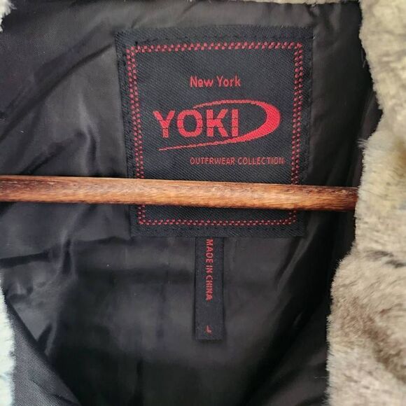 Yoki Jacket Faux Fur Womens Large Soft Ivory Tan Gray Mix Fuzzy Vegan Chinchilla - Picture 3 of 5